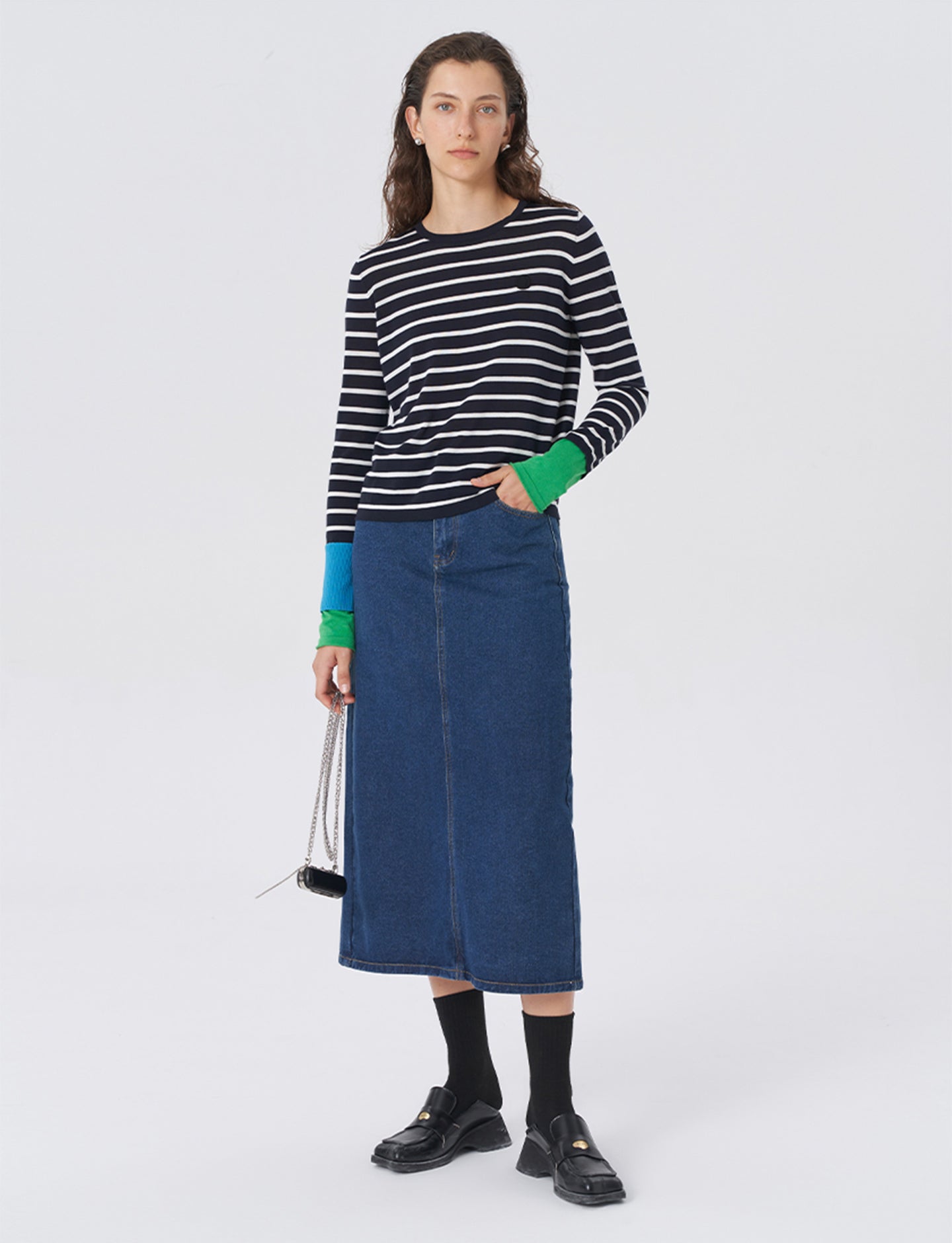 Striped knitted long sleeve top