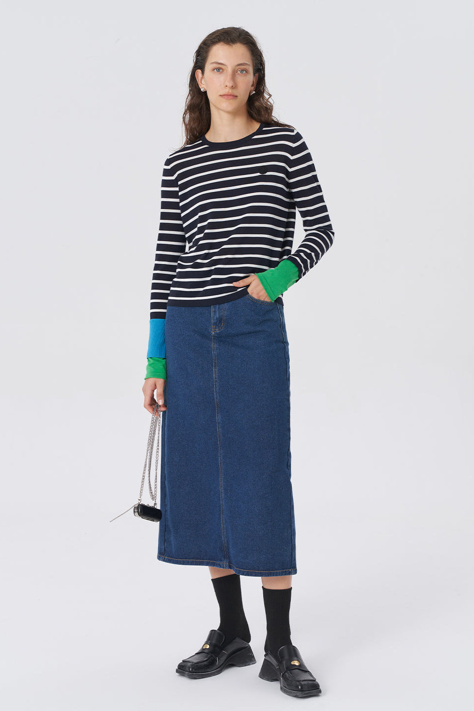 Striped knitted long sleeve top