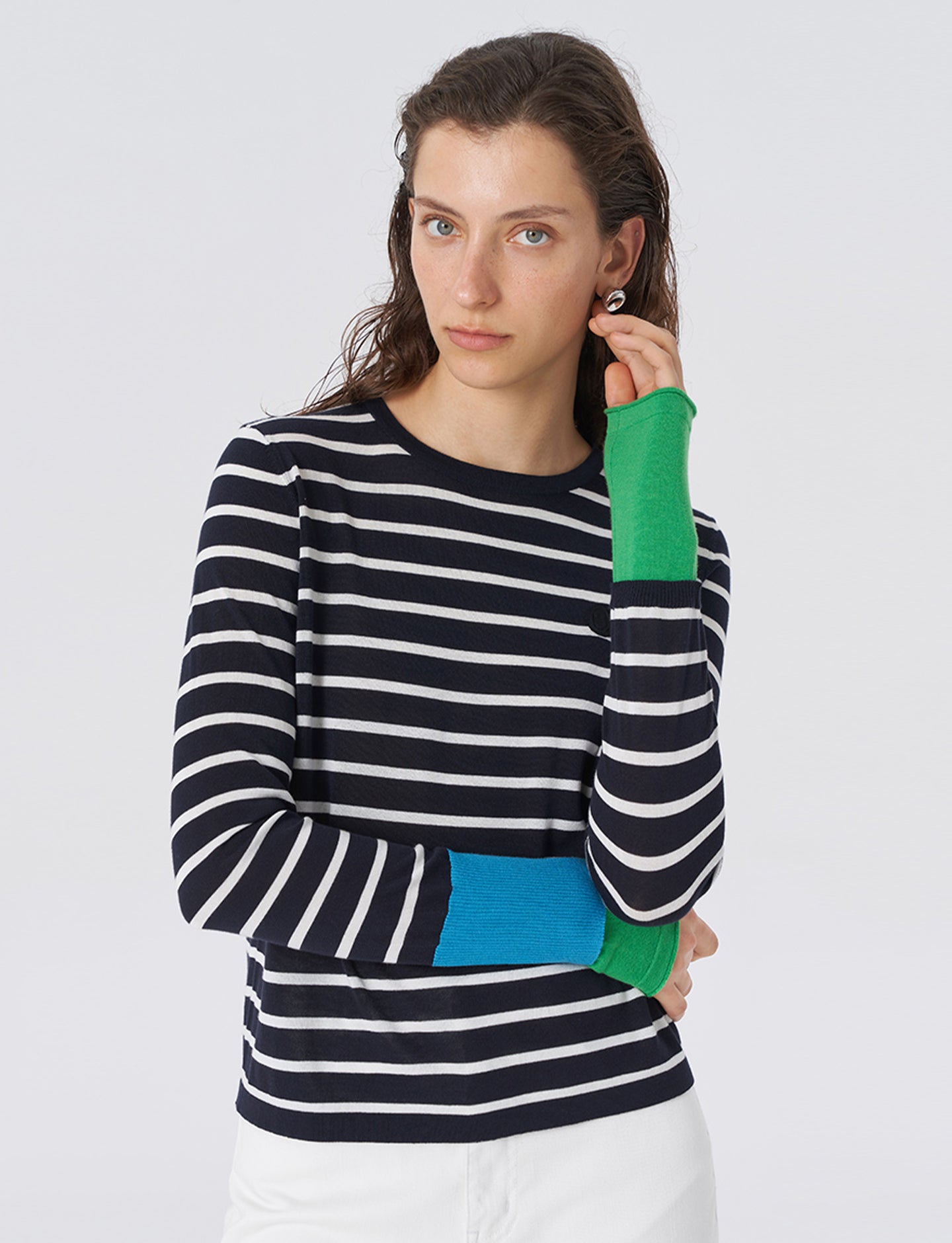 Striped knitted long sleeve top