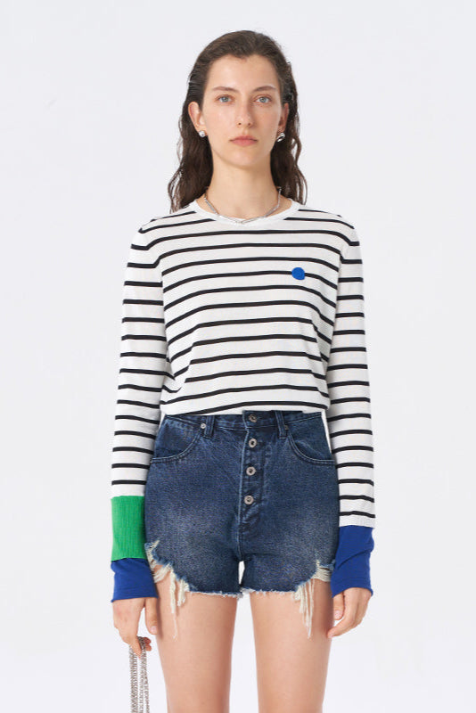 Striped knitted long sleeve top
