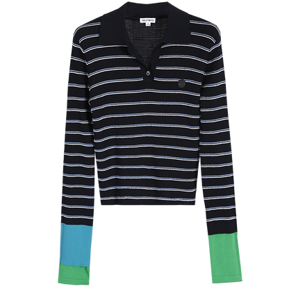 Black Striped Polo Shirt Slim Fit V-Neck Bottoming Shirt