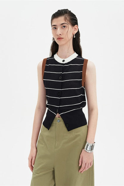 Retro thin sleeveless knitted vest with waist