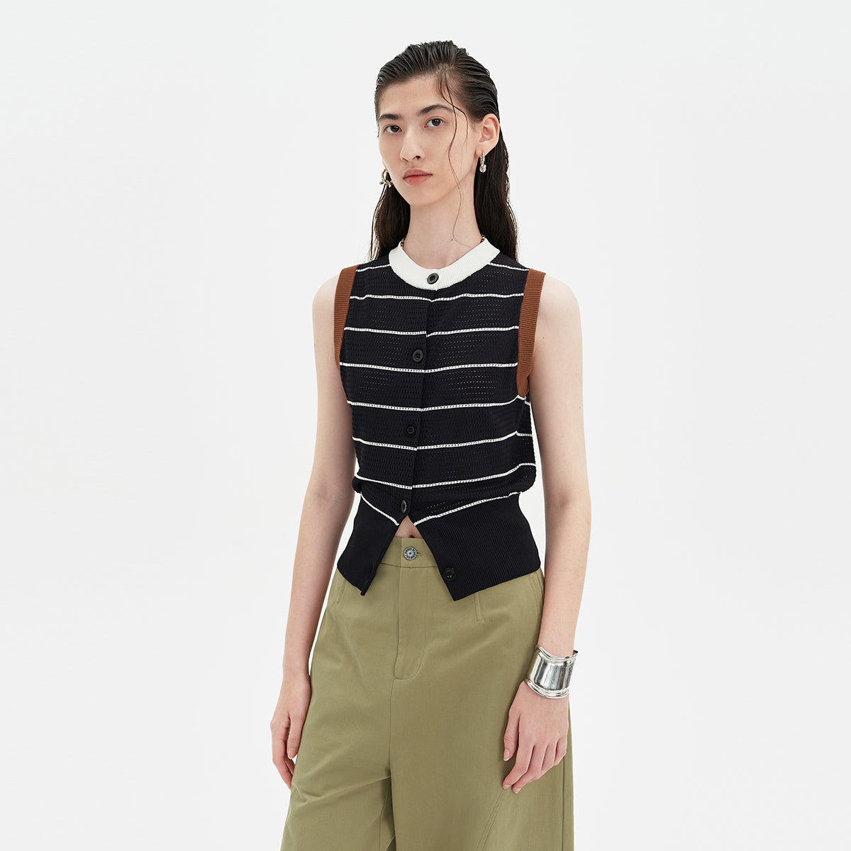 Knitted Striped Waistcoat Vest