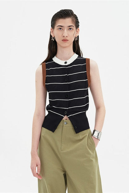 Retro thin sleeveless knitted vest with waist