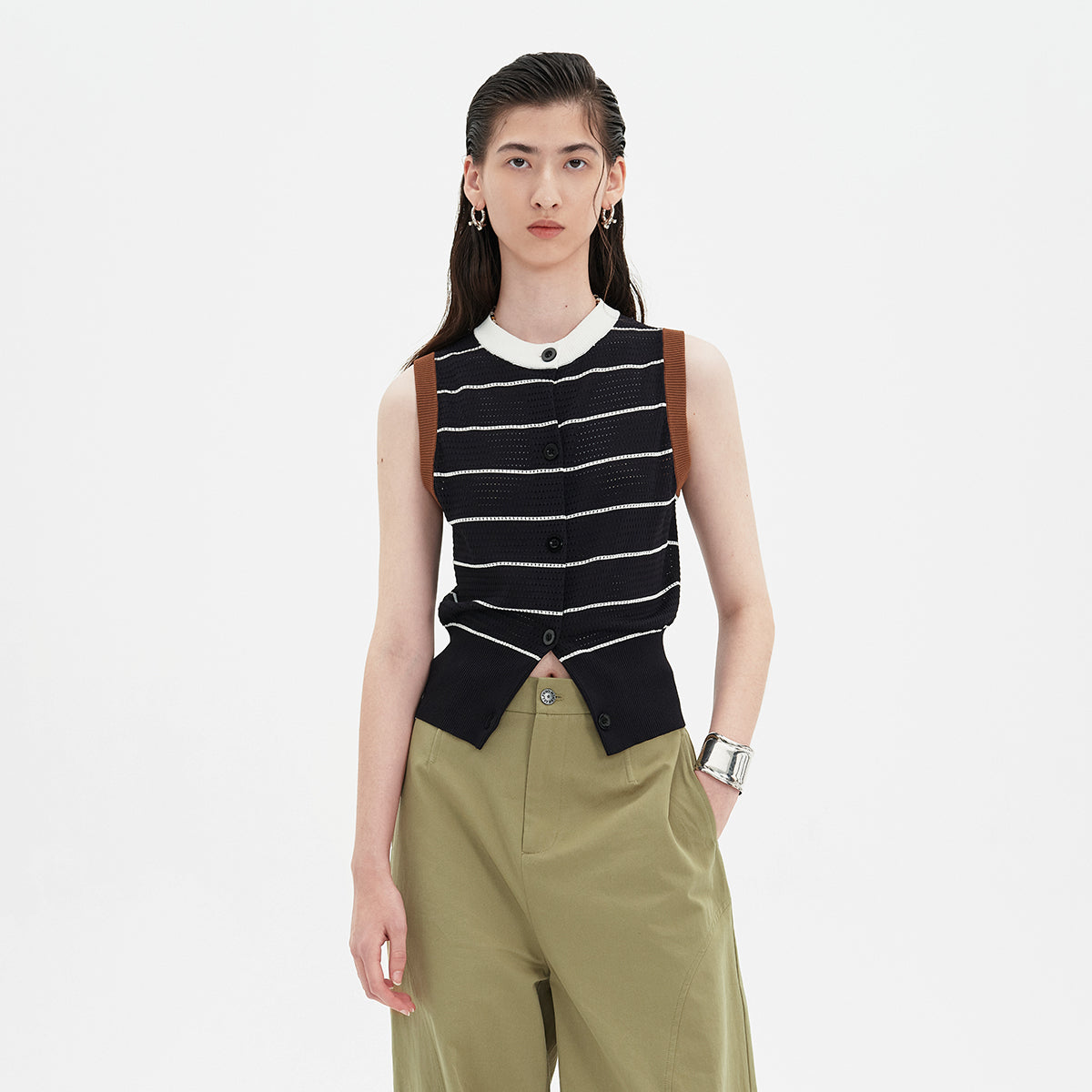 SELFWHO Knitted Striped Waistcoat Vest (Size runs small) Recommend ordering one size up