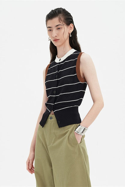 Retro thin sleeveless knitted vest with waist