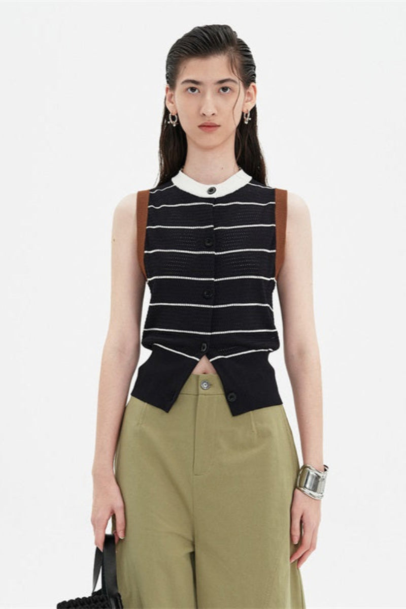 Retro thin sleeveless knitted vest with waist