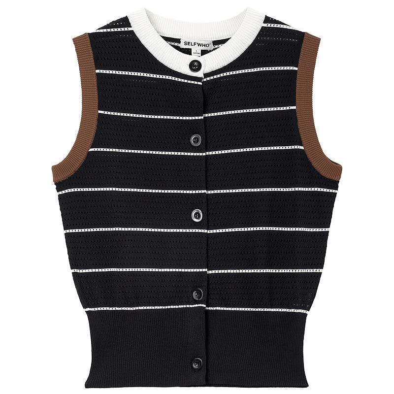 Retro thin sleeveless knitted vest with waist