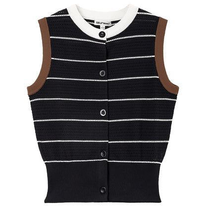 Retro thin sleeveless knitted vest with waist
