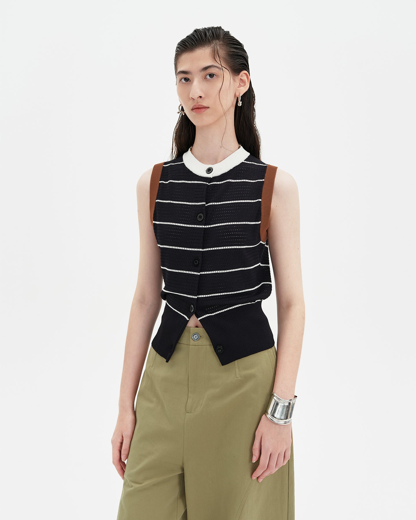 Knitted Striped Waistcoat Vest