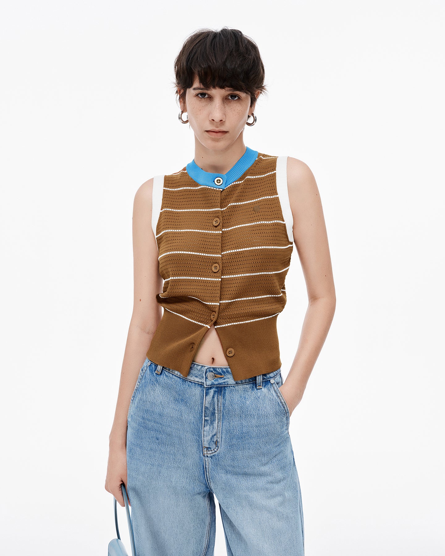 Knitted Striped Waistcoat Vest