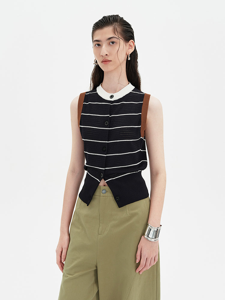SELFWHO Knitted Striped Waistcoat Vest (Size runs small) Recommend ordering one size up