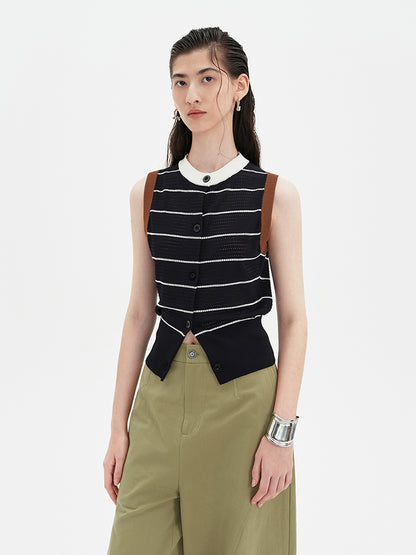 SELFWHO Knitted Striped Waistcoat Vest (Size runs small) Recommend ordering one size up