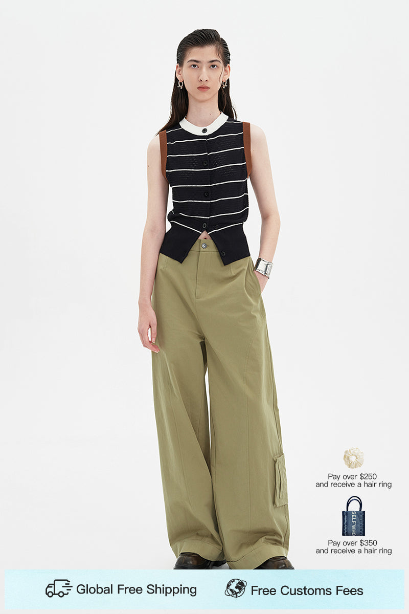 Retro thin sleeveless knitted vest with waist