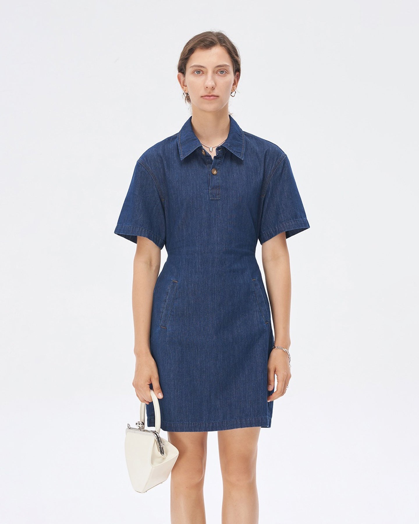 Navy blue cotton denim dress