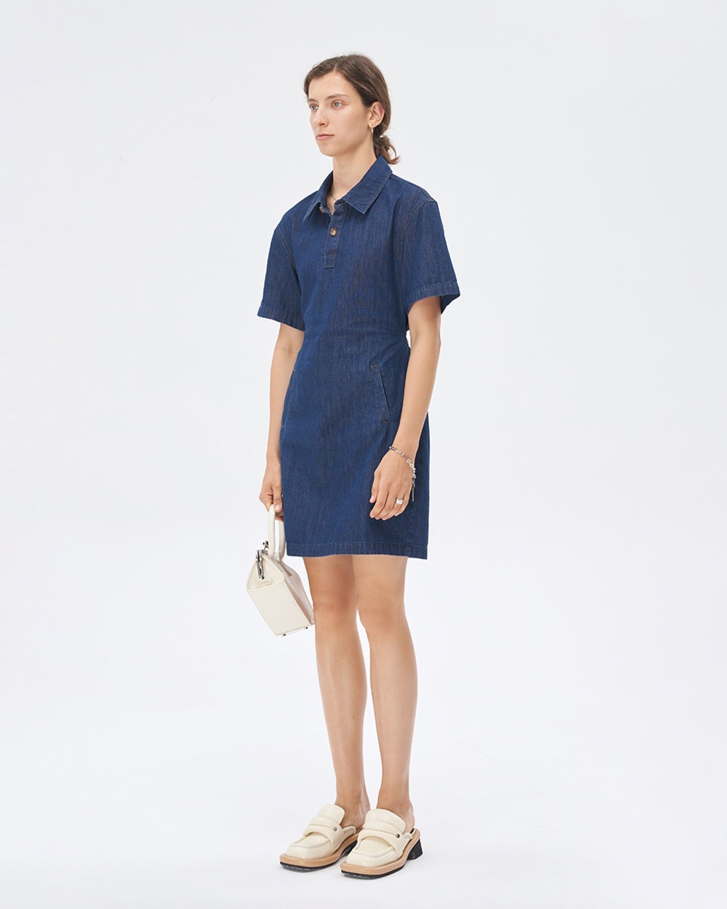 Navy blue cotton denim dress