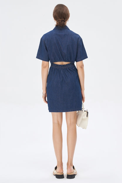 Self Who navy blue cotton denim dress