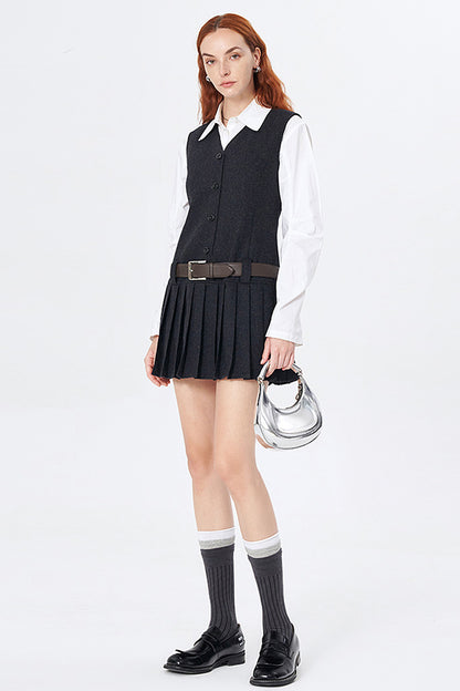 SELFWHO Wool Gray High-End Vest Skirt