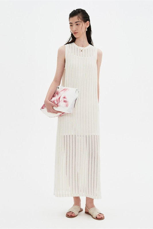 SELFWHO Apricot Sleeveless Round Neck Loose Dress