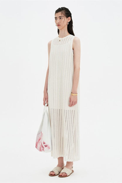 SELFWHO Apricot Sleeveless Round Neck Loose Dress