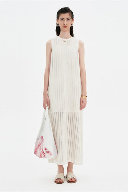 SELFWHO Apricot Sleeveless Round Neck Loose Dress