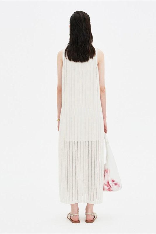 SELFWHO Apricot Sleeveless Round Neck Loose Dress