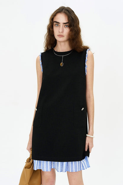 SELFWHO Contrast Color Stitching Fake Two-Piece Dress