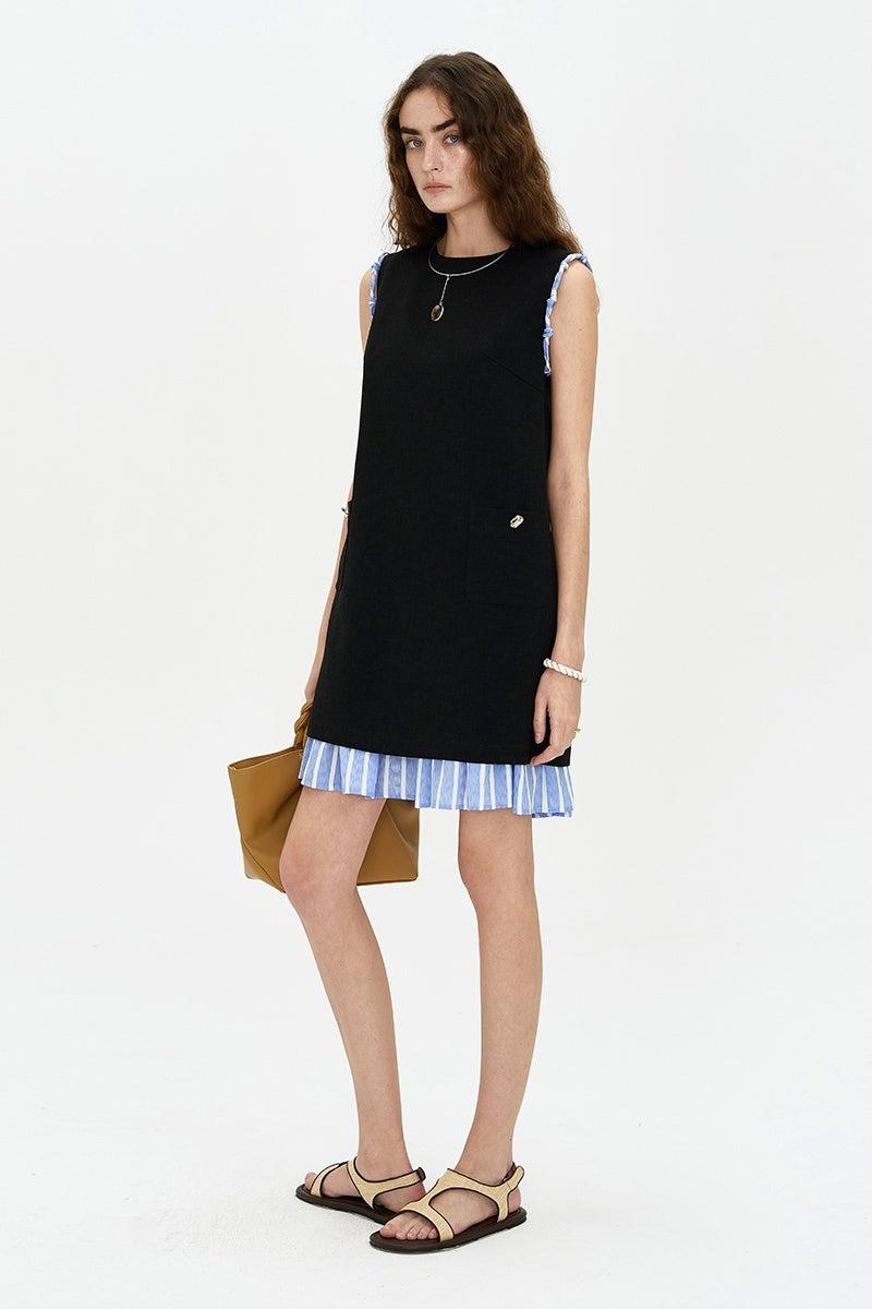 Contrast Color Stitching Fake Two-Piece Dress