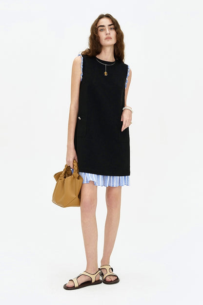 SELFWHO Contrast Color Stitching Fake Two-Piece Dress