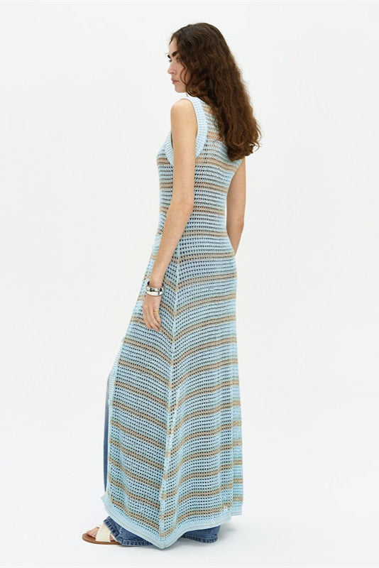 Knitted Cardigan V-neck Seaside Holiday Long Dress