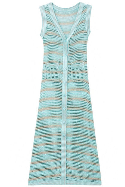 Knitted Cardigan V-neck Seaside Holiday Long Dress