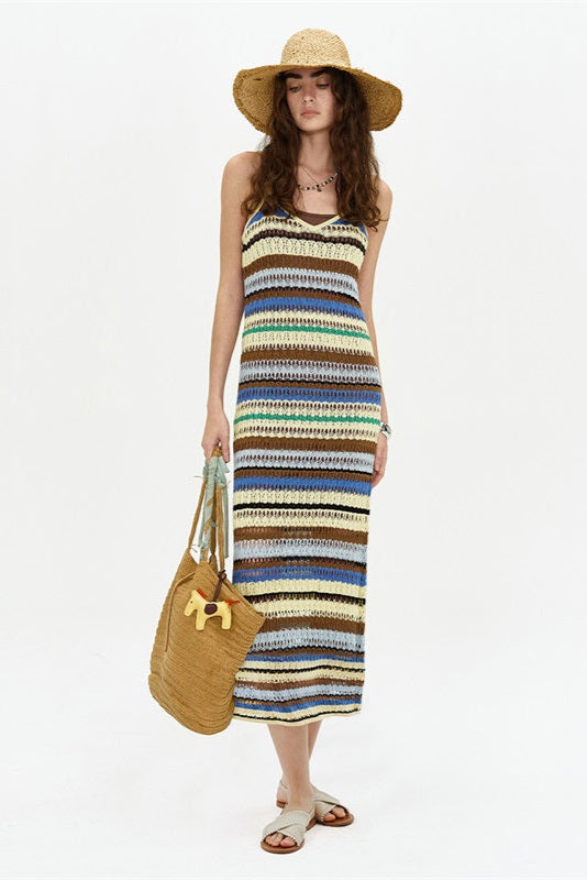SELFWHO Knitted Striped Dress