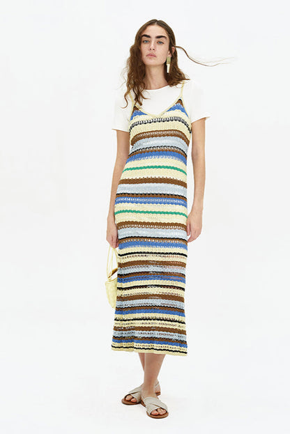 SELFWHO Knitted Striped Dress