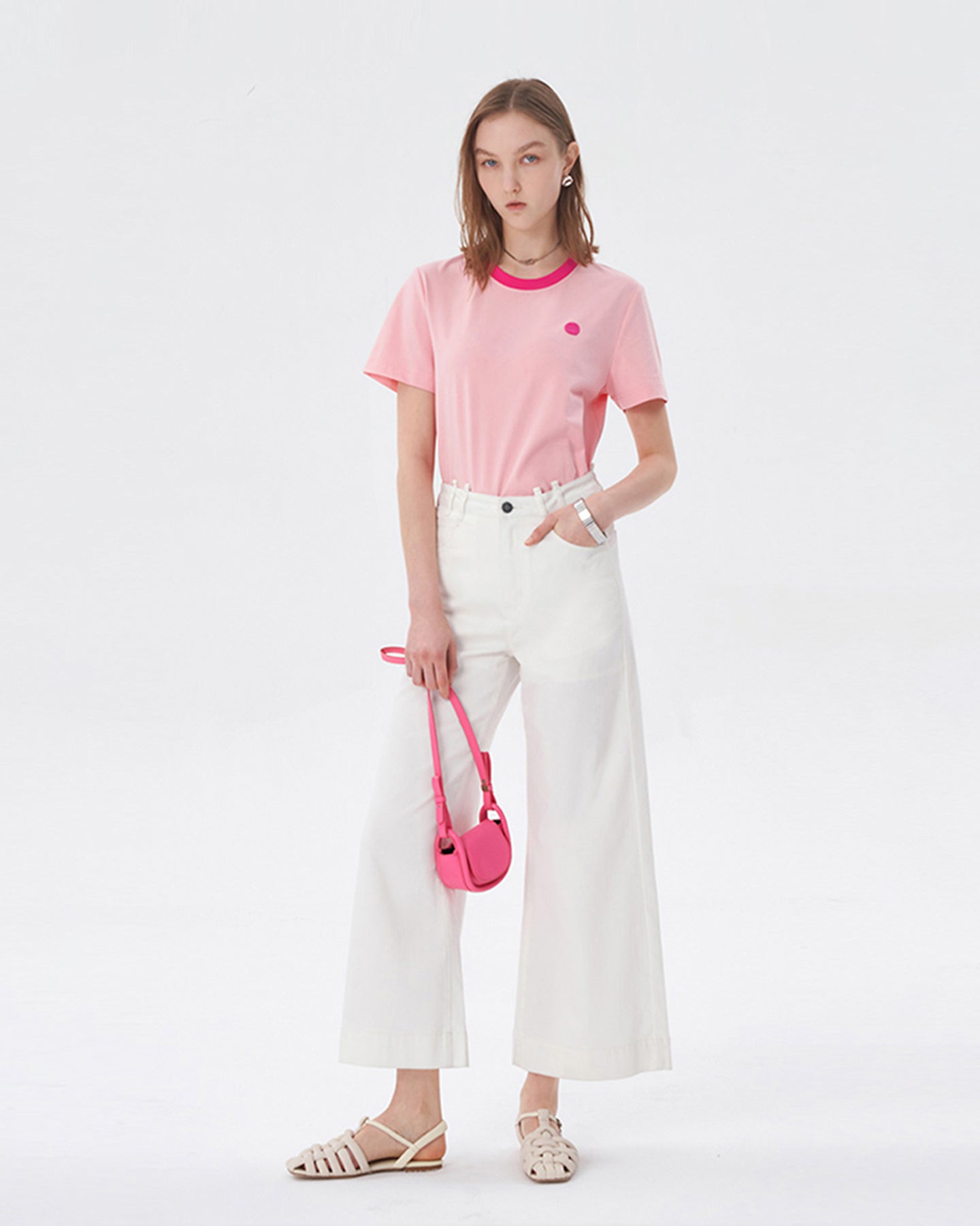 Pink Slim Design Short-Sleeved T-Shirt
