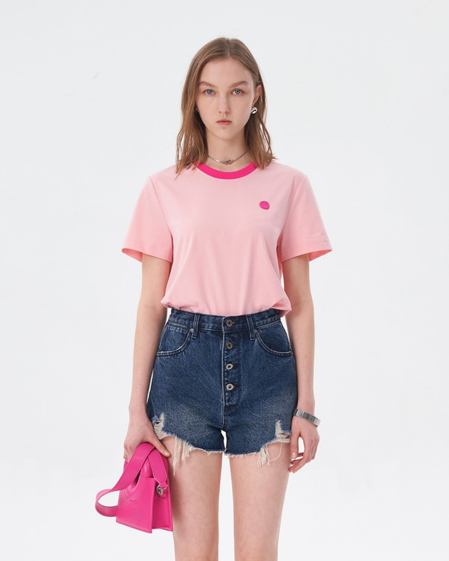 Pink Slim Design Short-Sleeved T-Shirt