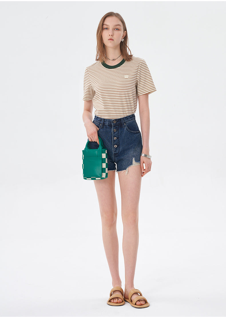SELFWHO Retro Short-Sleeved Striped T-Shirt