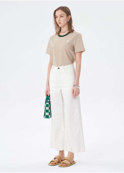 SELFWHO Retro Short-Sleeved Striped T-Shirt