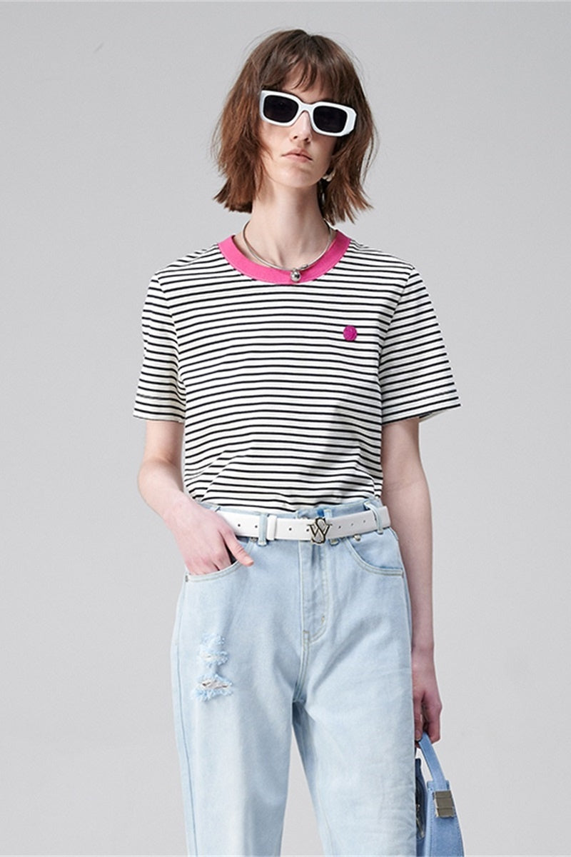 SELFWHO Pima Cotton Striped Short-Sleeved T-Shirt