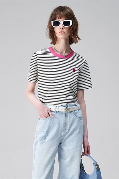 SELFWHO Pima Cotton Striped Short-Sleeved T-Shirt