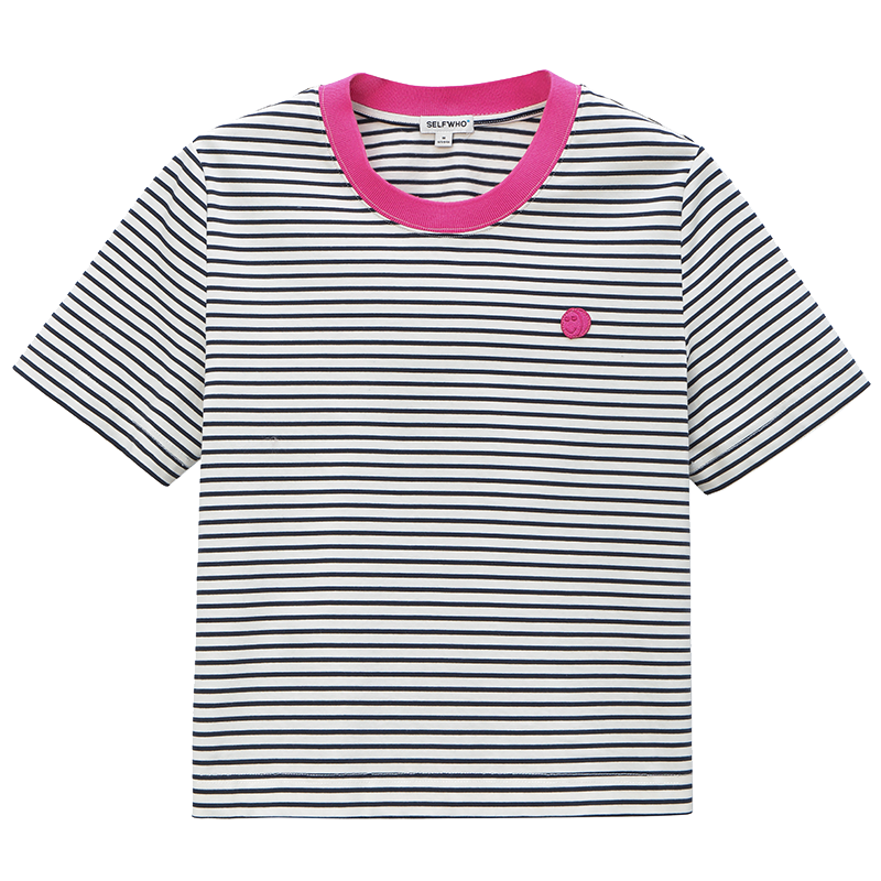SELFWHO Pima Cotton Striped Short-Sleeved T-Shirt