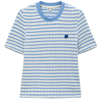 SELFWHO Short Sleeve Blue Striped Top