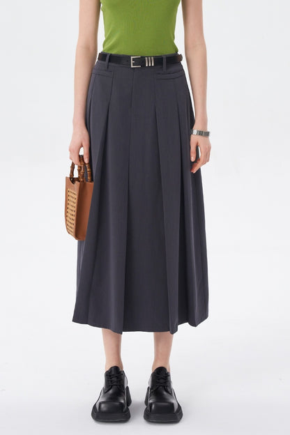 SELFWHO Grey Pleated Skirt Women