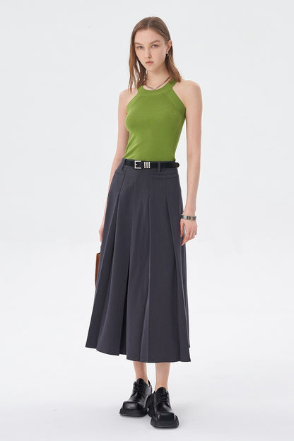 SELFWHO Grey Pleated Skirt Women