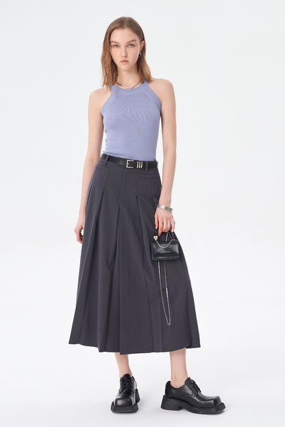 SELFWHO Grey Pleated Skirt Women