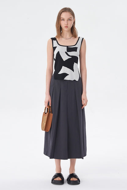 SELFWHO Grey Pleated Skirt Women