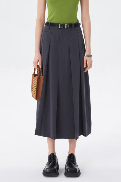 SELFWHO Grey Pleated Skirt Women