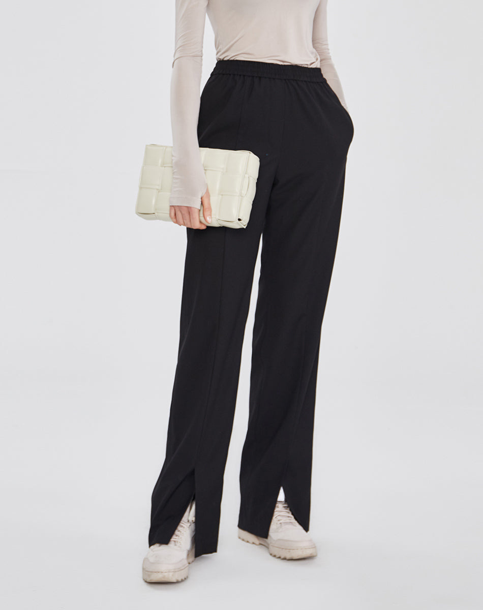 Draped wide-leg slit track pants
