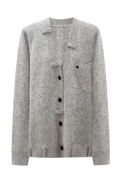 SELFWHO Angora rabbit hair and wool blend gray V-neck knitted cardigan