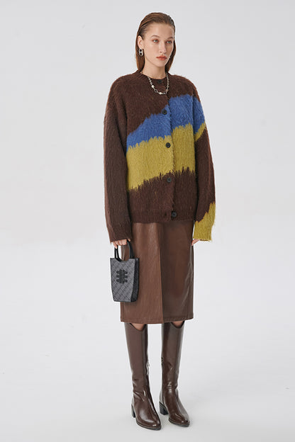 SELFWHO 100% wool colorblock plush sweater
