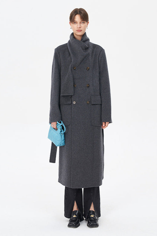 Double-faced wool mid-length coat